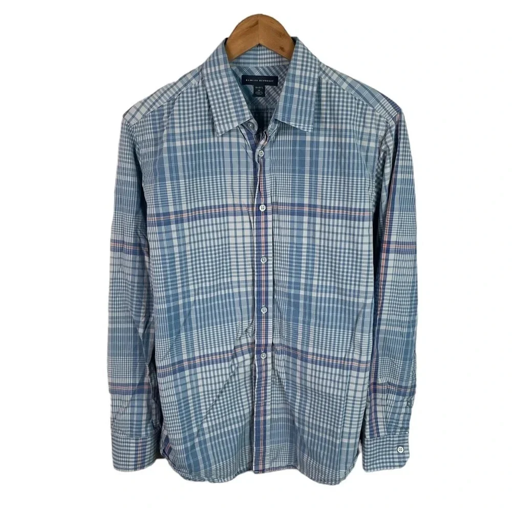 BF511 Mens Banana Republic Designer Plaid Trendy Button Down Shirt 15-15.5 M